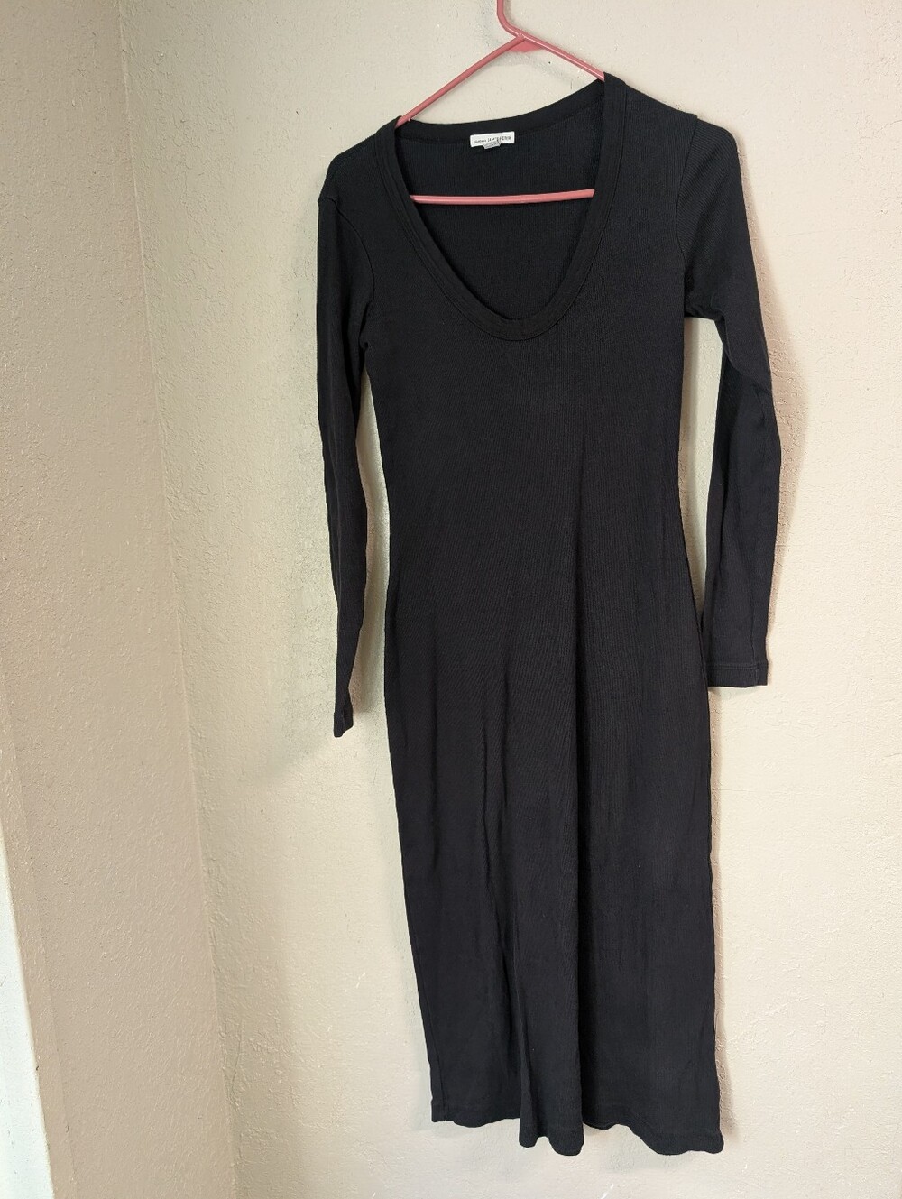 James Perse Black Long-Sleeve Scoop Neck Maxi Dress 3 L Ribbed Mod Contemporary